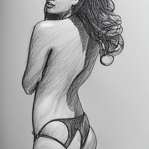 Prompt: a drawing of a woman in a bathing suit, an ink drawing by sam bosma, featured on tumblr, modern european ink painting, ink drawing, outlined art, stipple