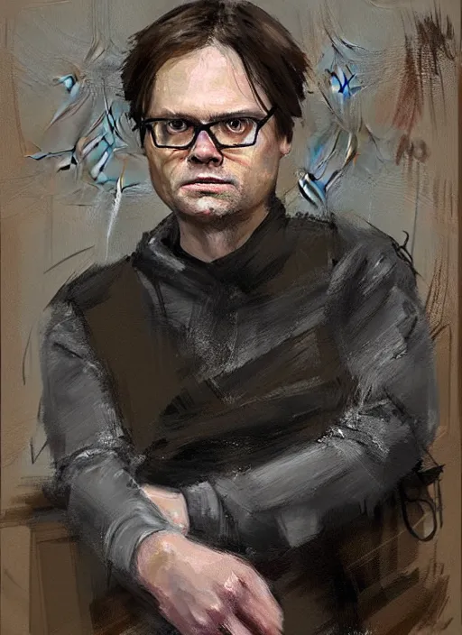 Image similar to portrait painting of dwight schrute by jeremy mann, only one head single portrait