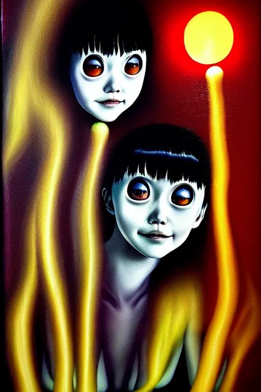 Prompt: dreams light up my life. by junji ito, hyperrealistic photorealism acrylic on canvas