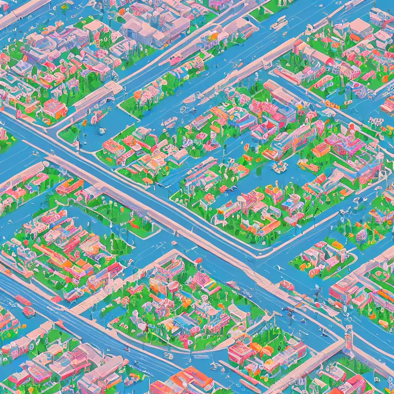 Image similar to isometric view illustration of Moscow suburbs, highly detailed, by James Gilleard and Bruce Pennington