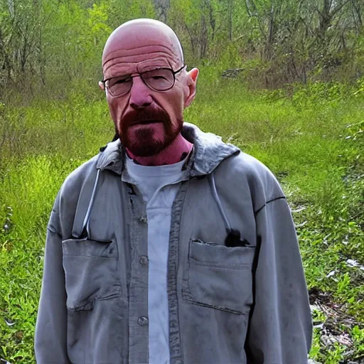 Prompt: walter white captured on trailcam, horrifying, 4 k