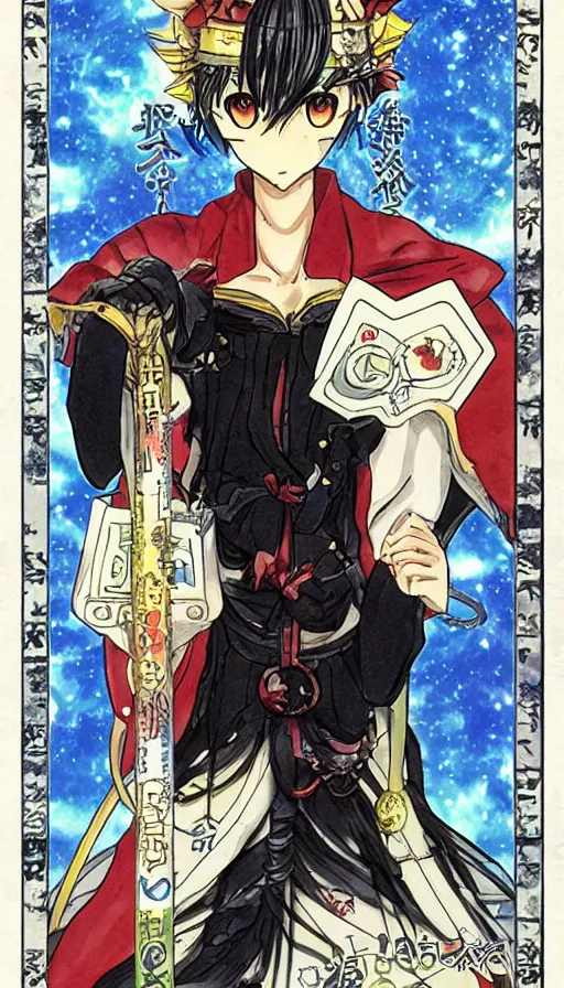 Prompt: anime tarot card based on the card Judgement, drawn by hideaki anno