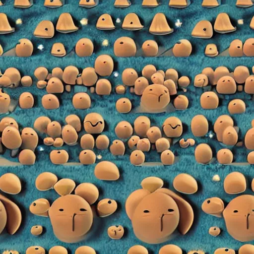 Image similar to cat like mushrooms, cat - faced mushroom, trending on instagram, stop motion, sumerian, rendered in corel art, pixar