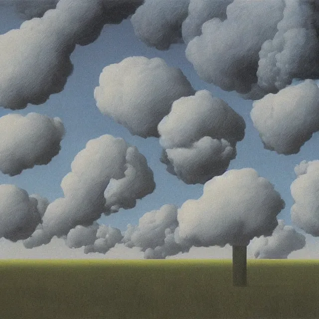 Image similar to dark clouds, detailed painting by rene magritte