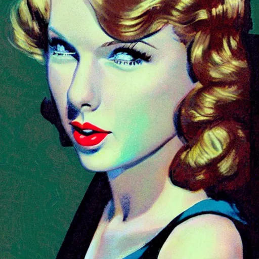 Image similar to “Taylor Swift portrait, color vintage magazine illustration 1950”