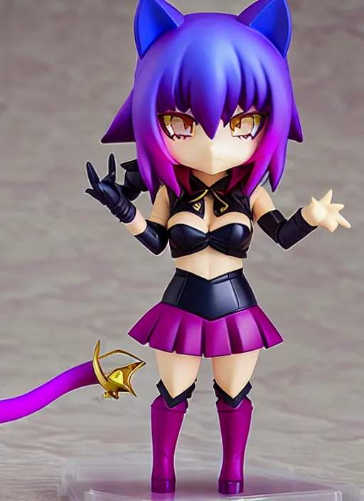 Image similar to chic kda ahri from league of legends nendoroid full body hyperdetalied, hero action pose, osamu tezuka, macoto takahashi, chibi, q posket, 8 k realistic, 3 d, cryengine, exquisite, charming smile, shape focus, symmetrical face, artstation, frostbite 3 engine, cryengine