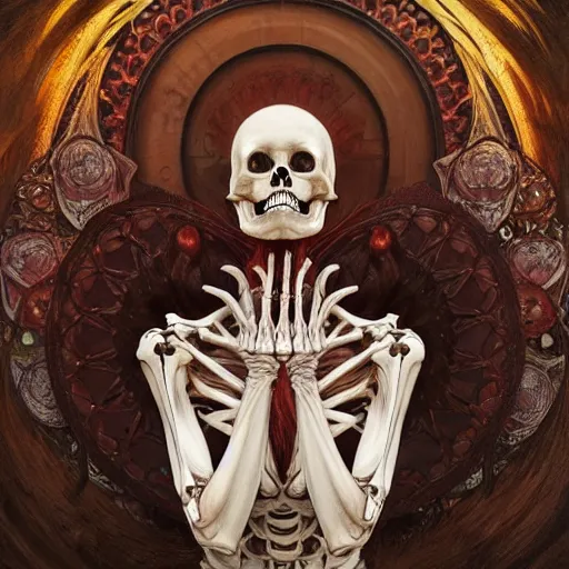 Image similar to human skeleton covered with blood, ultra realistic, concept art, intricate details, highly detailed, photorealistic, octane render, 8 k, unreal engine. art by artgerm and greg rutkowski and alphonse mucha