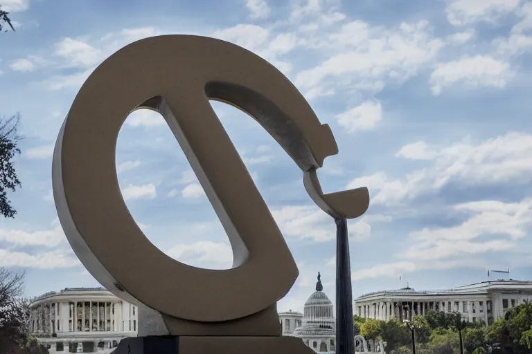 Prompt: Statue of a dollar sign outside of the United States Capitol, 4k, award winning photo