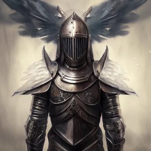 Image similar to a man dressed as a knight with wings and armor, a digital rendering by lise deharme, cgsociety contest winner, fantasy art, reimagined by industrial light and magic, artstation hd, fantasy