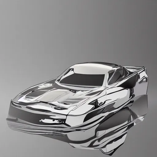 Image similar to a small liquid sculpture as a corvette, viscous, reflective, digital art