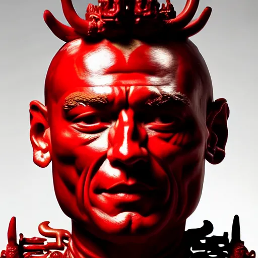Prompt: museum van damm doing splits portrait statue monument made from porcelain brush face hand painted with iron red dragons full - length very very detailed intricate symmetrical well proportioned