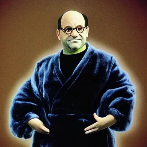 Prompt: “ george costanza from seinfeld with the body of a cat, wearing velvet robe, very realistic, very detailed ”