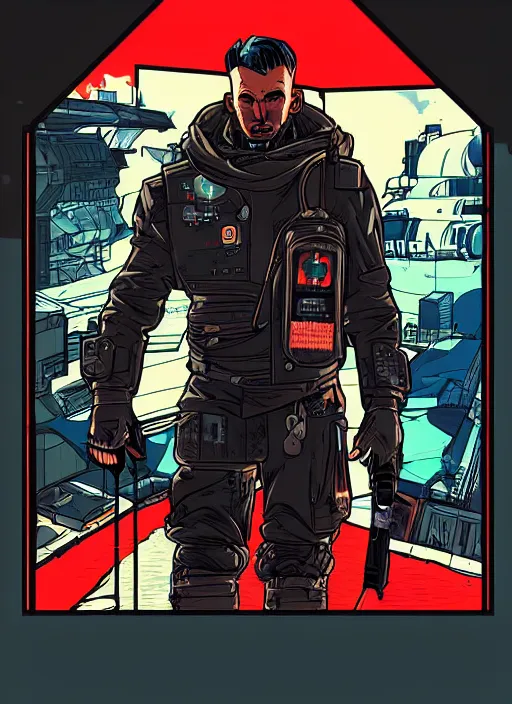 Prompt: cyberpunk soviet blackops commander with scenic sub arctic background. portrait illustration, pop art, art by ashley wood, alphonse mucha, laurie greasley and josan gonzalez. cinematic. dynamic lighting. realistic proportions. creative design. cell shading