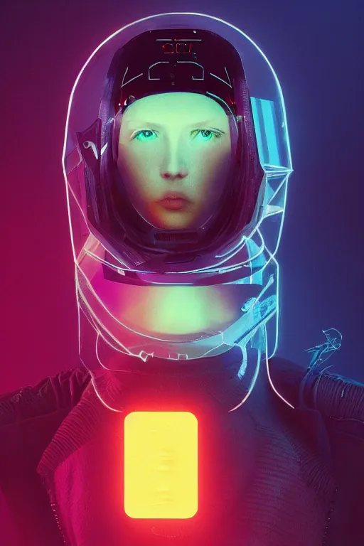 Prompt: full body video gamer, blade runner 2 0 4 9, scorched earth, cassette futurism, modular synthesizer helmet, the grand budapest hotel, glow, digital art, artstation, pop art, by hsiao - ron cheng