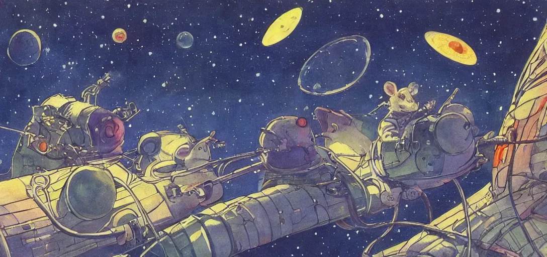 Image similar to Rat in the space, painting by Hiroshi Yoshida style