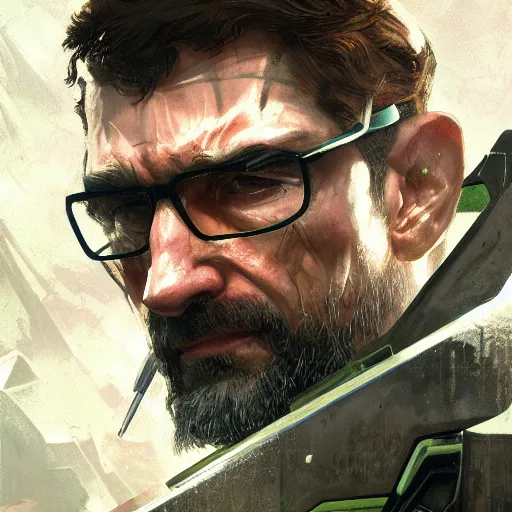 Prompt: Gordon Freeman as the protagonis in Crysis, digital painting, artstation, concept art, sharp focus, illustration, art by greg rutkowski and alphonse mucha