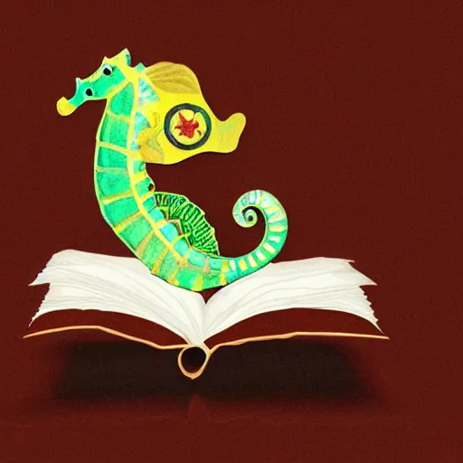 Image similar to a seahorse reading a book