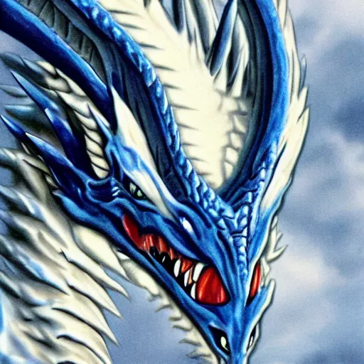 Image similar to blue eyes white dragon Hyper-Realistic