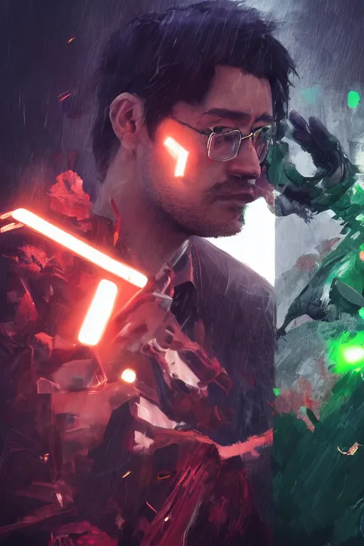 Image similar to a portrait of jacksepticeye Vs Markiplier by Greg Rutkowski, Sung Choi, Mitchell Mohrhauser, Maciej Kuciara, Johnson Ting, Maxim Verehin, Peter Konig, final fantasy , 8k photorealistic, cinematic lighting, HD, high details, atmospheric , trending on artstation