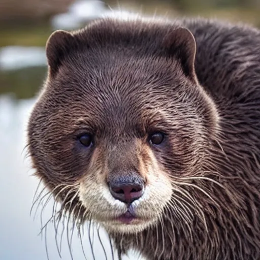 Image similar to half cat, half otter, half grizzly bear