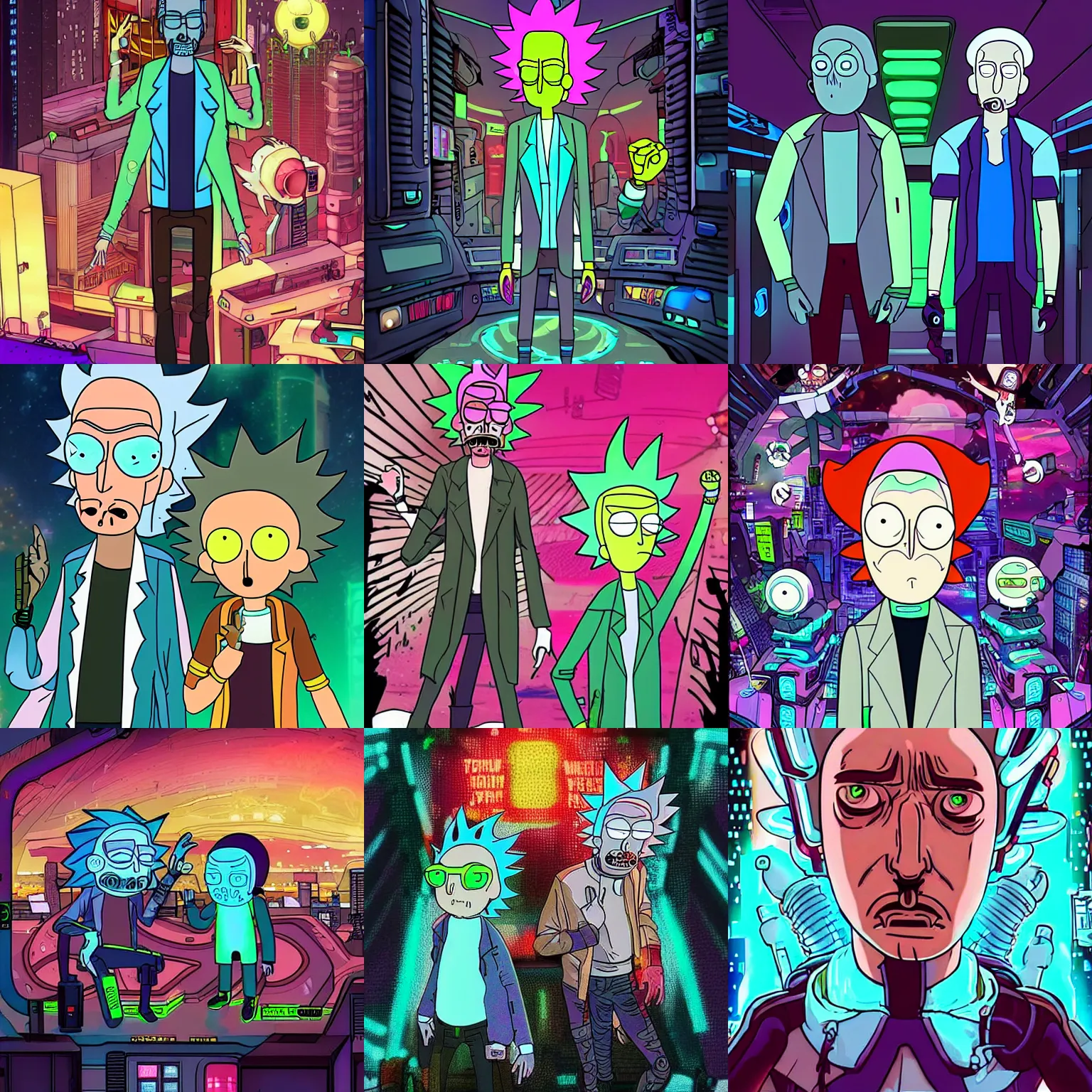 Prompt: cyberpunk Rick and morty