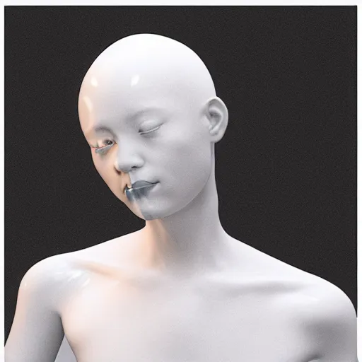 Image similar to a white marble kintsugi mannequin's head in a dark room, directed gaze, a computer rendering by hsiao - ron cheng, zbrush central, neo - figurative, volumetric lighting, physically based rendering, zbrush
