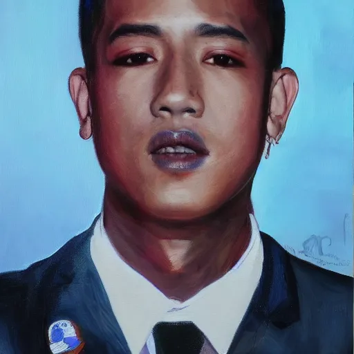 Image similar to musical artist thaiboy goon's presidential portrait, professional realistic painting