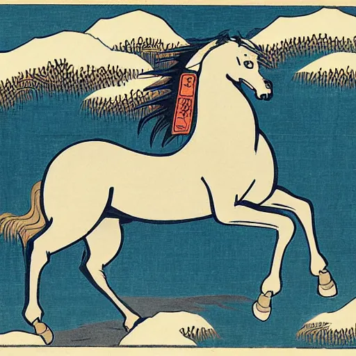 Prompt: horse by hokusai