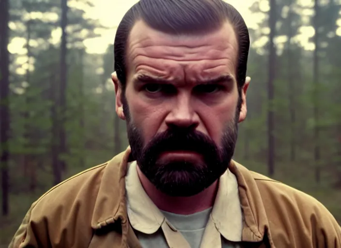 Image similar to film still of jim hopper as nancy wheeler in stranger things, 8 k