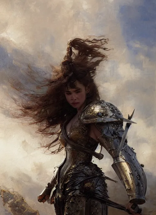 Image similar to short muscular woman wearing thick medieval armour, emilia clarke, detailed by gaston bussiere, bayard wu, greg rutkowski, maxim verehin, greg rutkowski, masterpiece, sharp focus, cinematic lightning