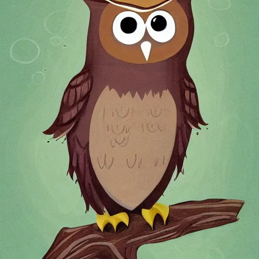 Prompt: a cartoon picture of an owl of athena!! in the woods, a storybook illustration by arabella rankin, behance contest winner, context art, storybook illustration, nightscape, digital illustration