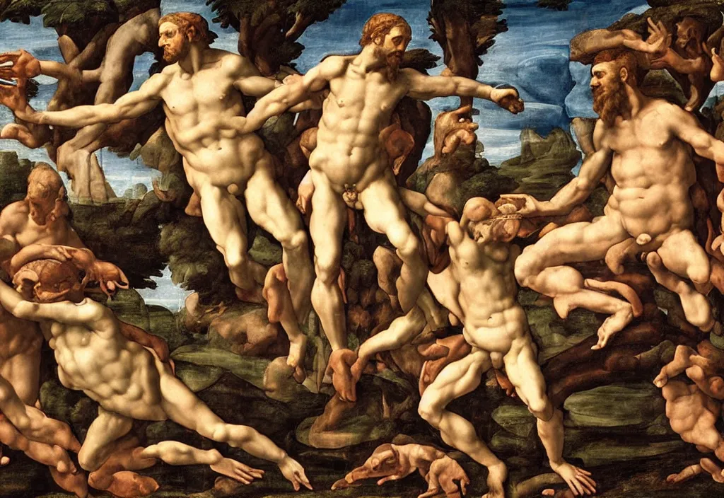 Image similar to frog as god on creation of adam by buonarroti michelangelo, highly detailed, 4 k, super resolution