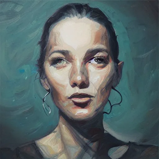 Image similar to “swirling painting of portrait of artist, artstation”