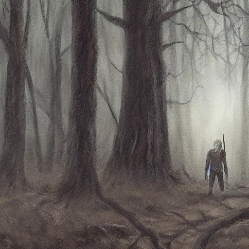 Image similar to A painting image of Jason Voorhees in the woods foggy very detail 4K quality super realistic