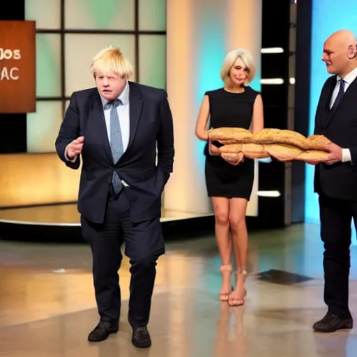 Image similar to Boris Johnson pitching the idea of bread on shark tank