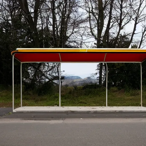 Image similar to a bus stop with no road,