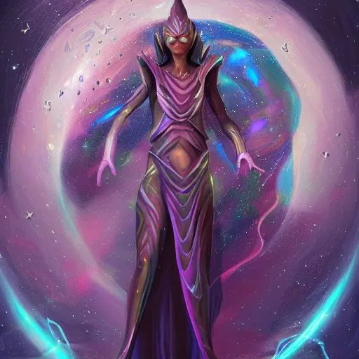 Prompt: cosmic tailor, ethereal, full-body portrait, astral background, science fantasy, portrait, highly detailed, digital painting, artstation, concept art, sharp focus, illustration, art by terese nielsen and livia prima and magali villeneuve