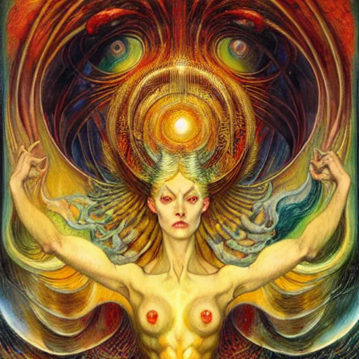 Image similar to Divine Chaos Engine by Karol Bak, Jean Delville, William Blake, and Vincent Van Gogh