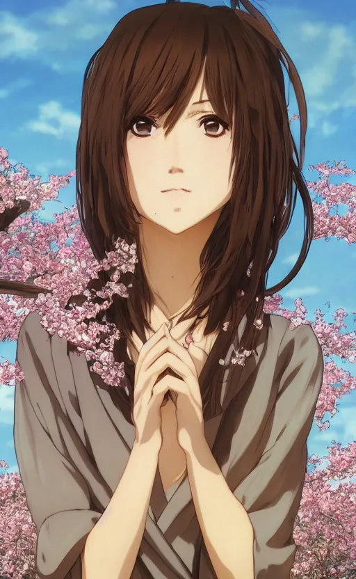 Prompt: anime style, female actress, yukata clothing, sakura tree in background, brown short hair, hair down, symmetrical facial features, from arknights, hyper realistic, rule of thirds, extreme detail, 4 k drawing, safebooru, realistic lighting, by alphonse mucha, greg rutkowski, sharp focus, backlit