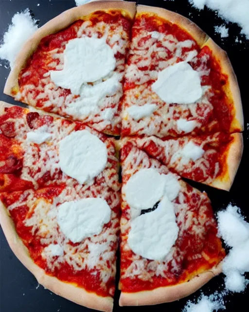 Prompt: pizza made of snow