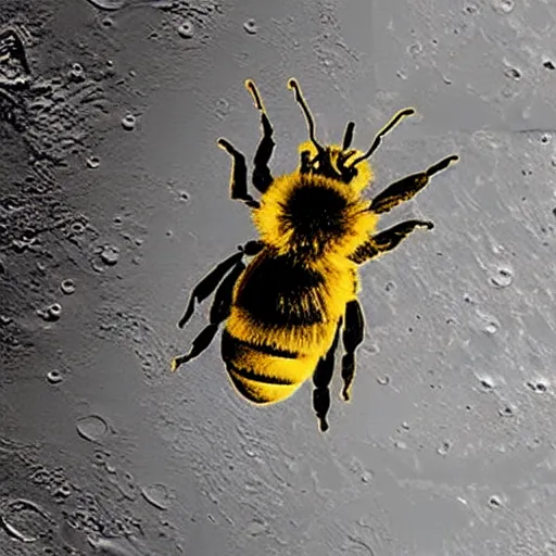 Prompt: huge bee on the moon, seen from earth