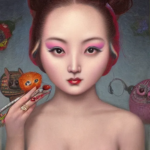 Prompt: a 3 d image of an feminine and attractive woman looking at the camera, painting by mark ryden, japonisme 3 d 8 k ultra detailed