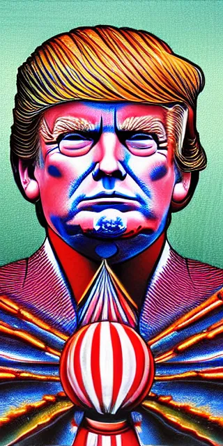 Image similar to donald trump american patriot apotheosis in the style of alex grey