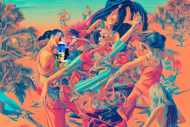 Prompt: party on the beach, tristan eaton, victo ngai, artgerm, rhads, ross draws