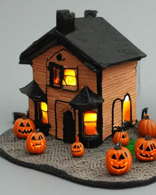 Image similar to photograph of a calico critter miniature toy cute halloween house