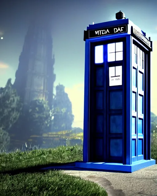 Prompt: weta disney pixar fullbody photo of peter capaldi wtith his tardis : : as the twelfth doctor who by pixar : : by weta, wlop, anime, disney, pixar, octane render, iridescent