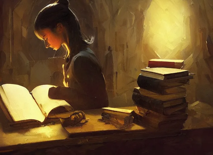 Prompt: oil painting of mysterious book, wonderful masterpiece by greg rutkowski, beautiful cinematic light, american romanticism by greg manchess, creation by tyler edlin