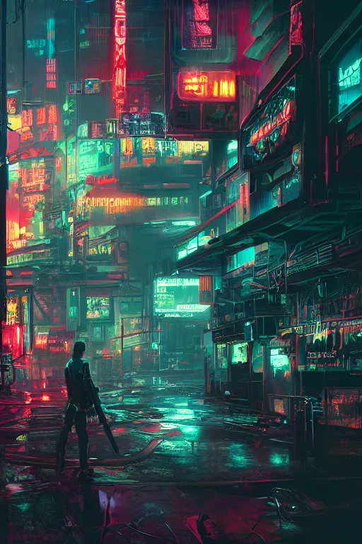 Prompt: Gerald Witcher. Neon cyberpunk underground. Сoncept art, Dan Mumford, Greg Rutkowski, Quixel Megascans, octane render, 16k, 8k, photoillustration, RTX