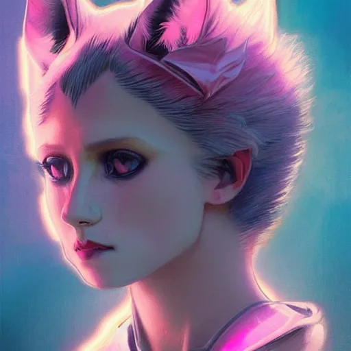 Image similar to fennec fox, vaporwave, miami vice, pink and blue, beautiful glowing lights, stunning, highly detailed, digital painting. artstation. smooth. sharp focus. illustration. art by greg rutkowski and alphonse mucha