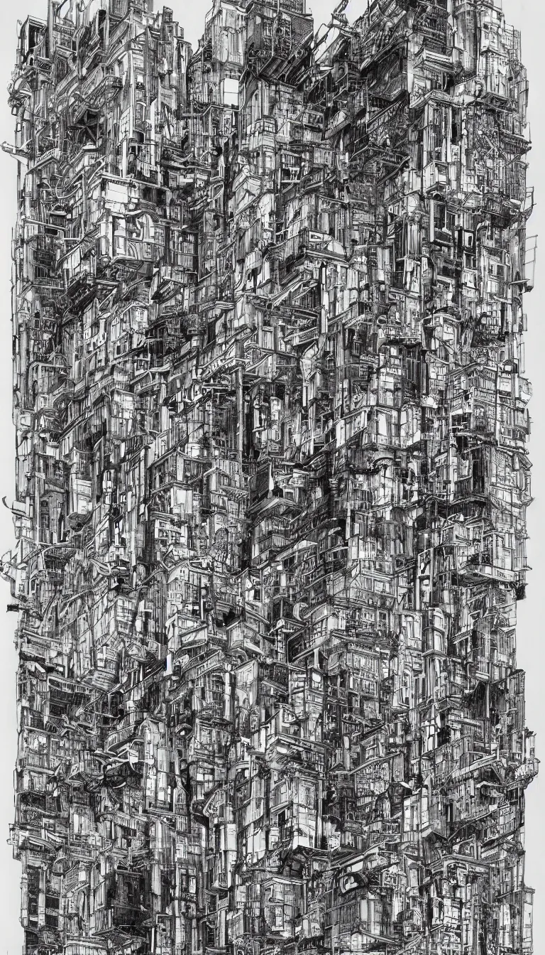 Image similar to a black and white drawing of a building, a detailed mixed media collage by hiroki tsukuda and eduardo paolozzi, intricate linework, sketchbook drawing, street art, polycount, deconstructivism, matte drawing, academic art, constructivism